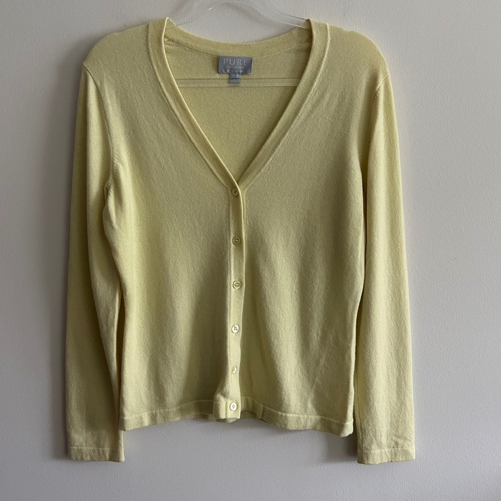 Pure Collection 100% Cashmere Cardigan Yellow Size US 12 V Neck